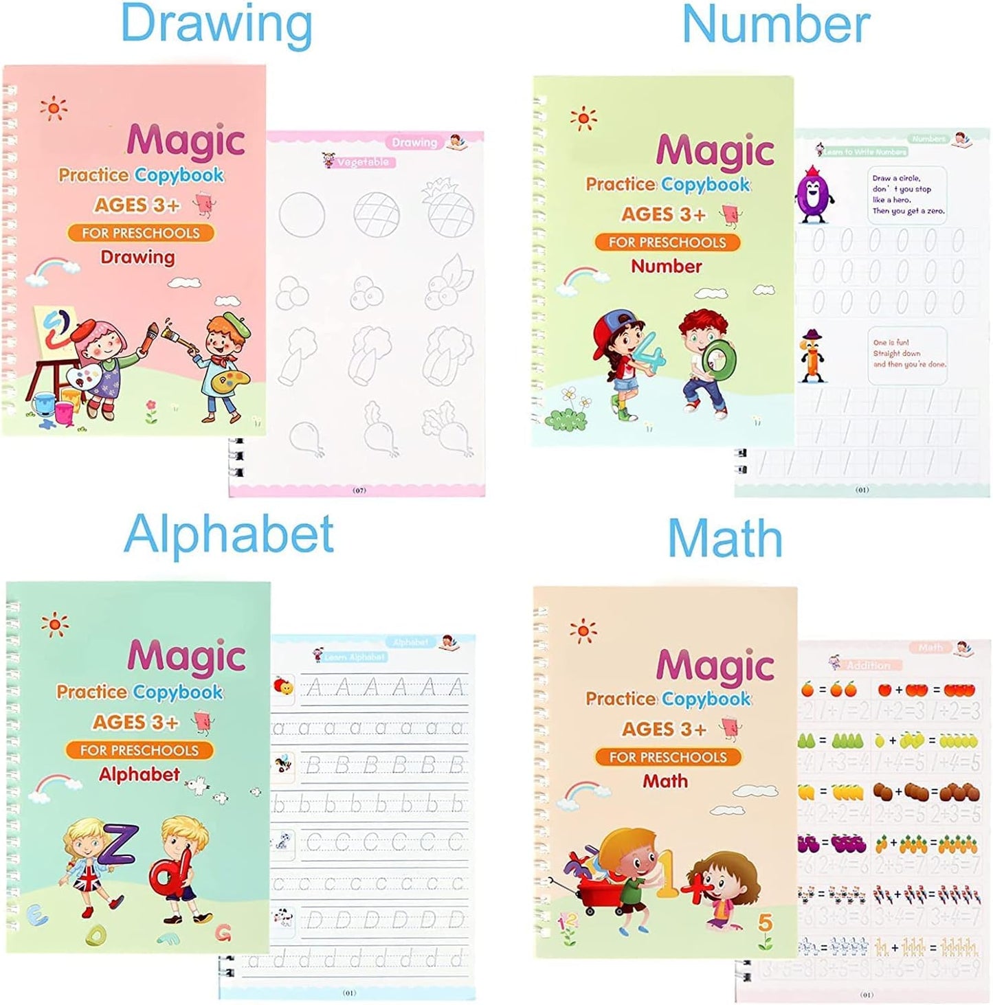 Magic LearnPad – Reusable Handwriting Book for Kids (4 Books)